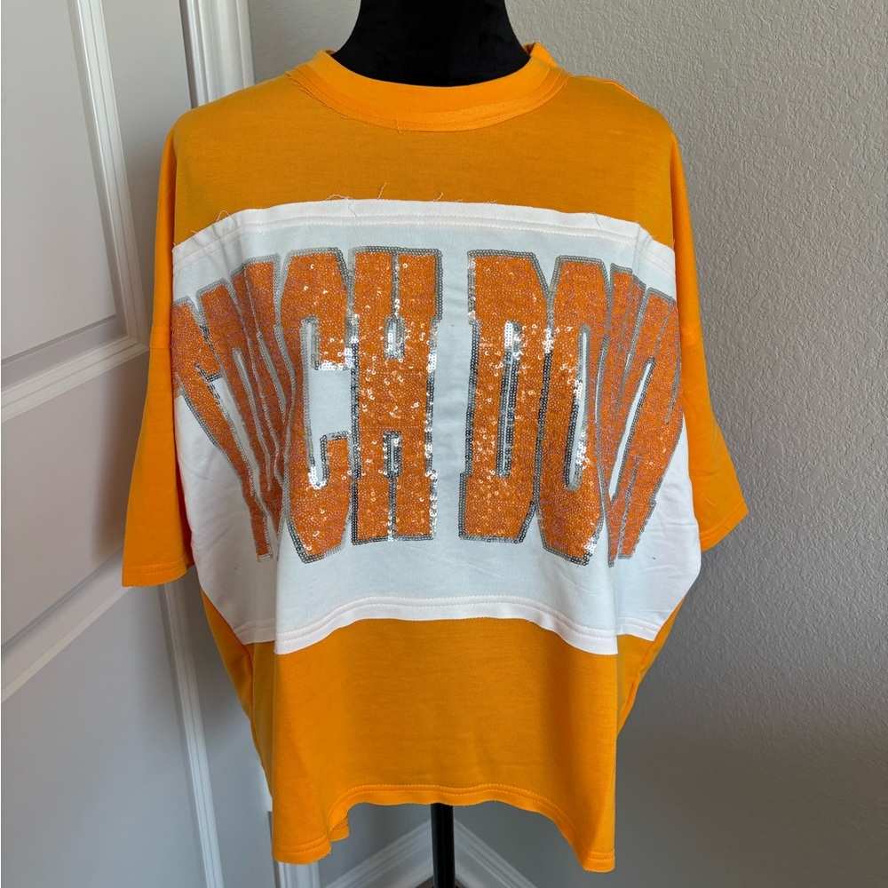 Touchdown‎ Sequin Top Fantastic Fawn Orange and White Size Medium